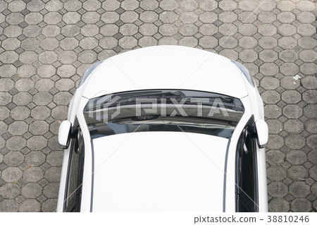 white car aerial view of parking lane white car aerial view of parking lane 38810246
