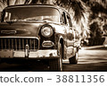 HDR - Black vintage car in the front view in Cuba 38811356