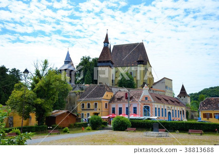 Village group with fortress church in Biertan Transylvania region 38813688