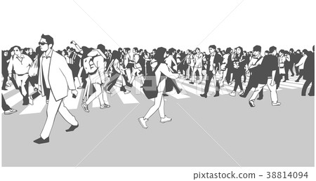 Illustration of large urban crowd crossing zebra Illustration of large urban crowd crossing zebra 38814094