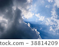 Clouds gathered in the sky under the sun. 38814209