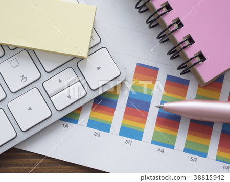 Business image · graph · keyboard · notebook · sticky note · female 38815942