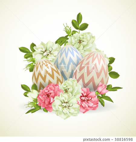 vector 3d Easter Egg and roses background 38816598