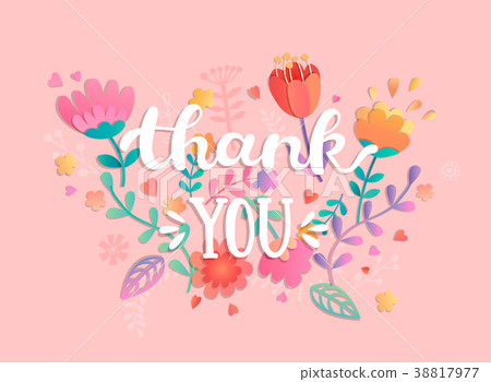 Thank You Handwritten Inscription With Flowers 插圖素材 圖庫