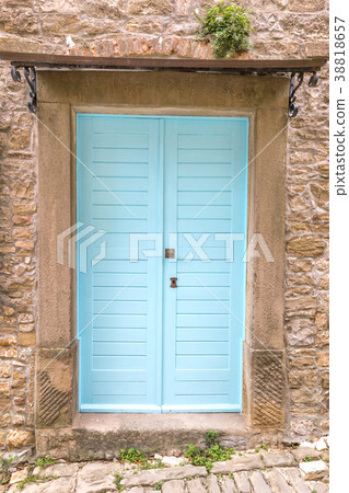 Blue entrance door. Blue entrance door. 38818657