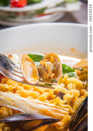 noodles with meat in soup noodles with meat in soup 38819319