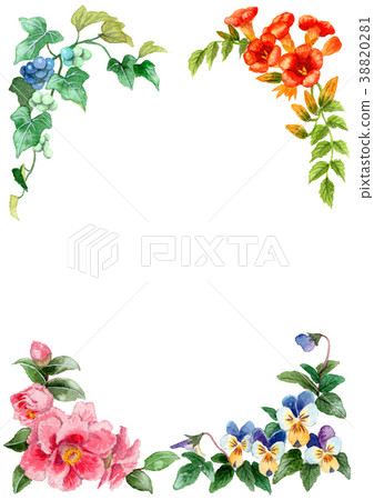 Frame material of four seasons plants drawn by watercolor 38820281
