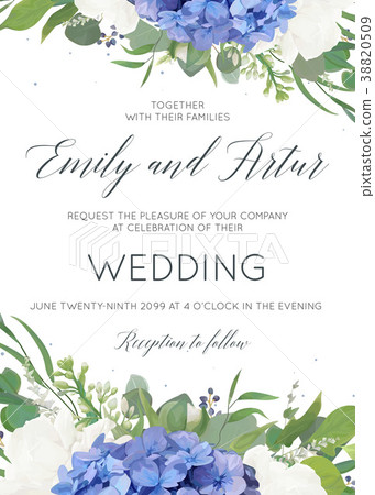 Wedding floral invite card with hydrangea flowers Wedding floral invite card with hydrangea flowers 38820509