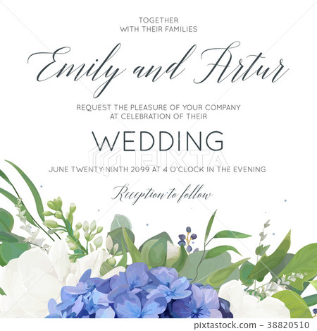 Wedding floral invite card with hydrangea flowers Wedding floral invite card with hydrangea flowers 38820510