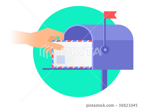 Human hand is taking out an envelope from mailbox. Human hand is taking out an envelope from mailbox. 38821045