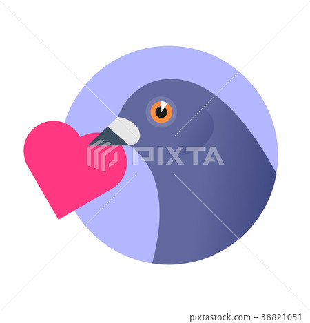 A post pigeon with an red heart in the beak. 38821051