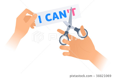 Human hand with a scissors cuts a phrase I CAN'T Human hand with a scissors cuts a phrase I CAN'T 38821069