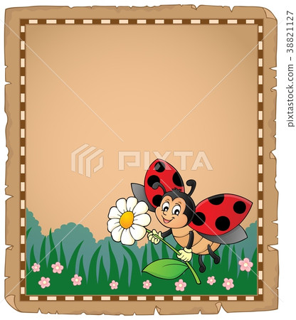 Parchment with ladybug holding flower Parchment with ladybug holding flower 38821127