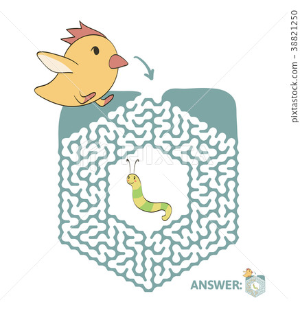 Children's maze with chicken and worm. Puzzle game Children's maze with chicken and worm. Puzzle game 38821250