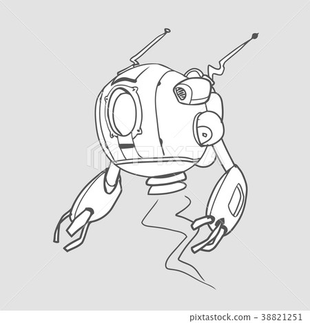 Flying spherical robot, contour vector Flying spherical robot, contour vector 38821251