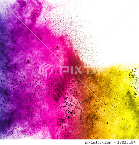 Multicolored powder explosion isolated on white. Multicolored powder explosion isolated on white. 38823194