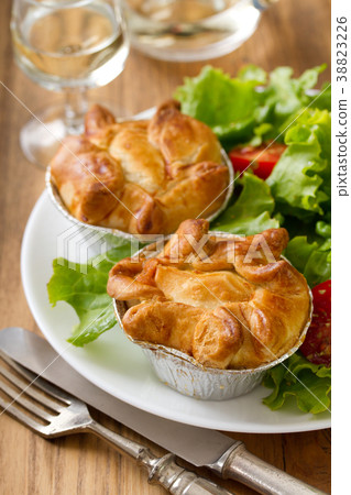 pie with chicken with salad on white plate pie with chicken with salad on white plate 38823226