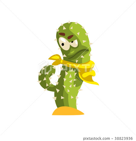 Cactus character in yellow neck scarf, succulent 38823936