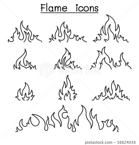 Fire & flames icon set in thin line style Fire & flames icon set in thin line style 38824038