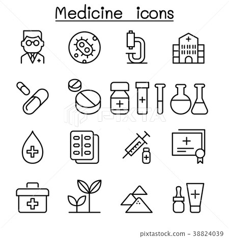 Medicine icon set in thin line style 38824039