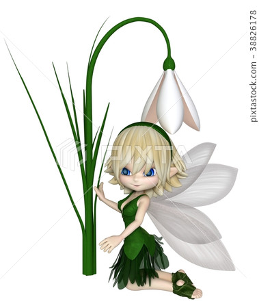 Cute Toon Blonde Snowdrop Fairy, Kneeling 38826178