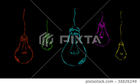colored, painted light bulbs on a dark background 38826249