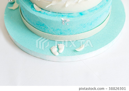 Blue birthday cake for baby. First kid birthday. Blue birthday cake for baby. First kid birthday. 38826301