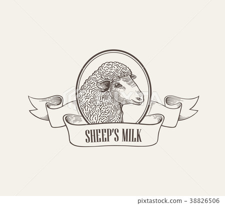 Head of sheep inside round frame decorated with 38826506