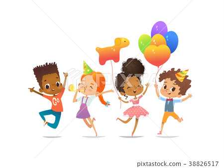 Excited multiracial boys and girls with the 38826517