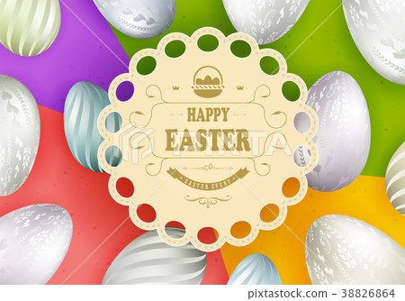 Multicolored design with round Easter frame with 38826864
