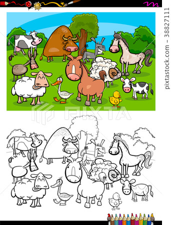 cute farm animals characters group color book cute farm animals characters group color book 38827111
