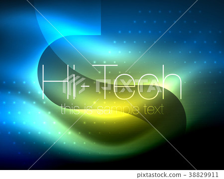 Glittering neon glowin wave, techno modern art Glittering neon glowin wave, techno modern art 38829911
