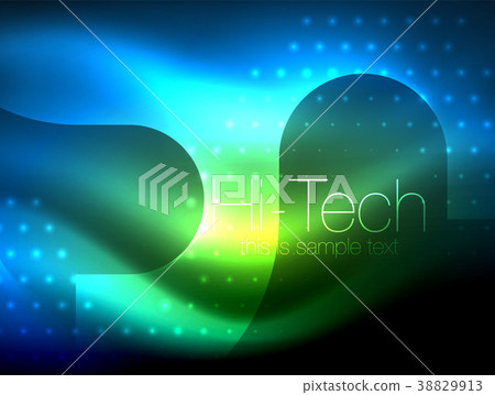Glittering neon glowin wave, techno modern art Glittering neon glowin wave, techno modern art 38829913