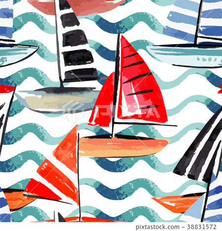 sailing boats watercolor seamless background 38831572