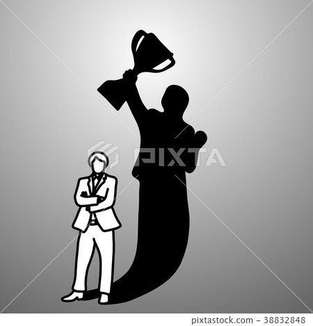 businessman with his shadow holding big trophy 38832848