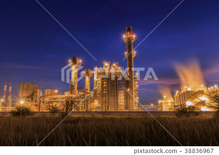 Gas turbine electrical power plant at dusk  38836967