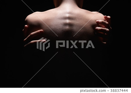 Naked Woman Back in Dark. Female Hands 38837444