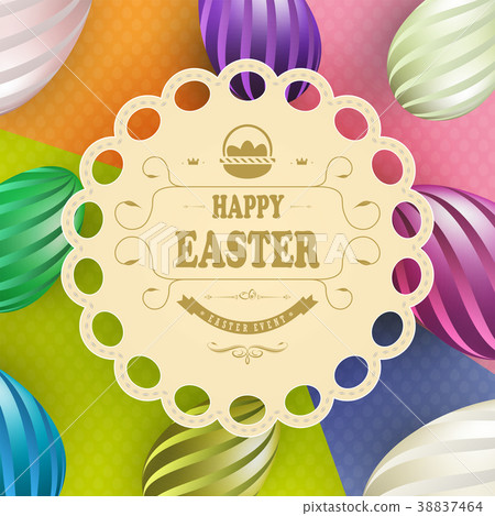 Multi-colored design with Easter eggs and a round Multi-colored design with Easter eggs and a round 38837464