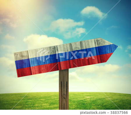 Russia wooden direction sign on nature background Russia wooden direction sign on nature background 38837566