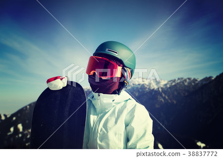 one snowboarder on winter mountain top one snowboarder on winter mountain top 38837772