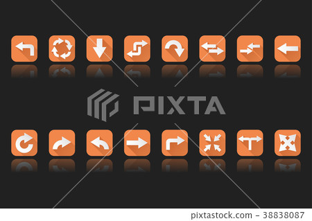Arrow icons. Orange signs with reflection on black 38838087
