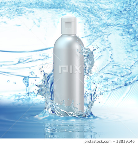 White cosmetic products with water splash on cyan 38839146