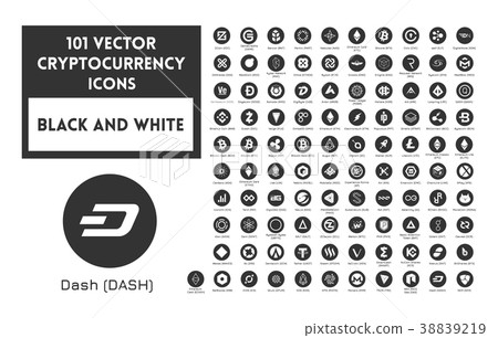 Big set of vector black and white cryptocurrency Big set of vector black and white cryptocurrency 38839219