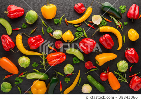 flat lay  trendy seamless pattern with vegetables 38843060
