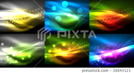 Set of neon wave backgrounds with light effects Set of neon wave backgrounds with light effects 38843121