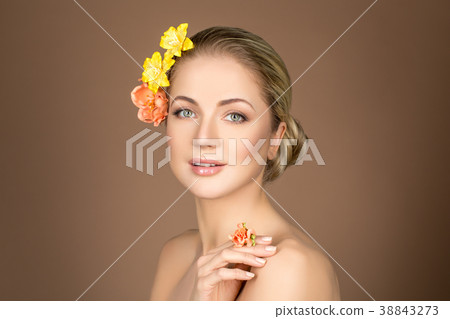 beautiful girl with flowers on head beautiful girl with flowers on head 38843273