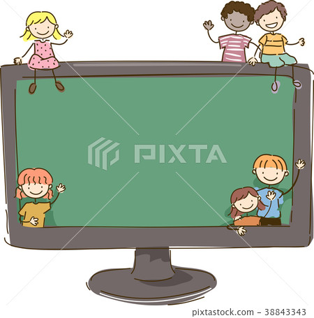 Stickman Kids Online Class Monitor Illustration Stickman Kids Online Class Monitor Illustration 38843343