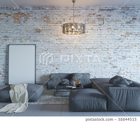3d rendering of brick loft living room 3d rendering of brick loft living room 38844515