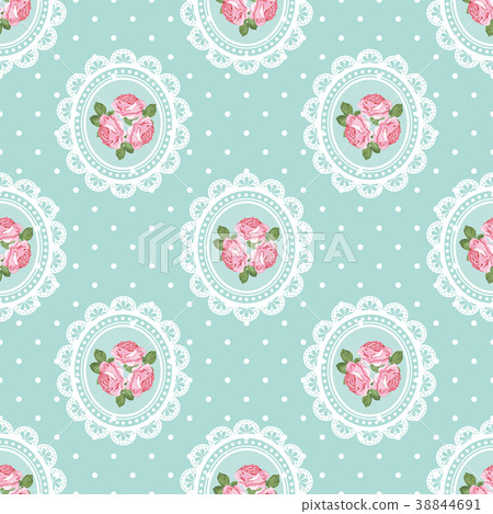 Shabby chic rose seamless pattern on polka dot 38844691