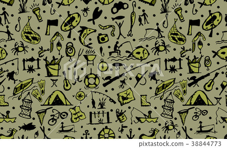 Fishing seamless pattern, sketch for your design Fishing seamless pattern, sketch for your design 38844773